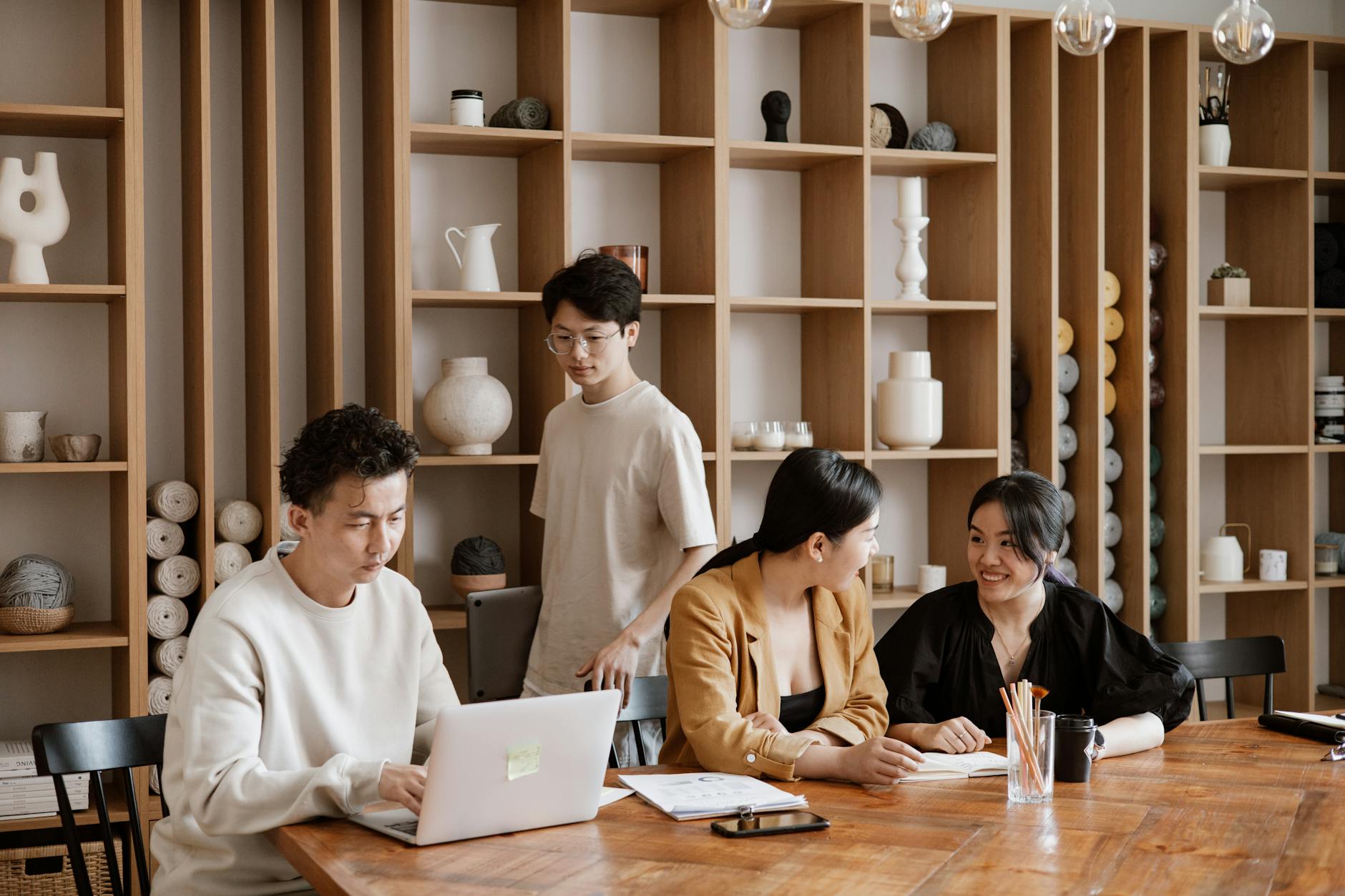 Professional team working on interior design project